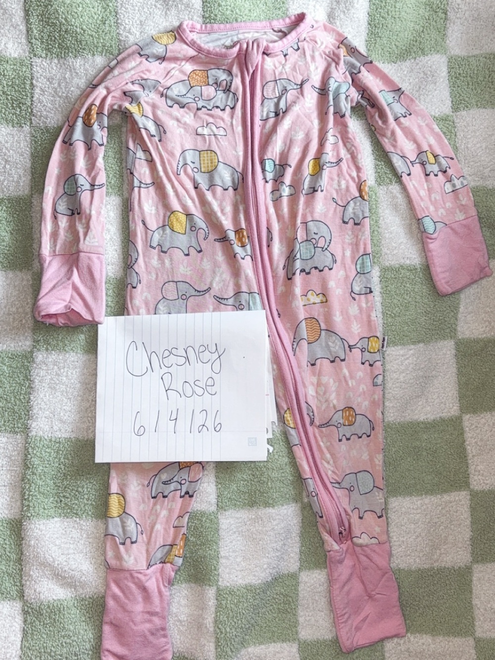 Little Sleepies Pink Elephant Zipper Footie Pajamas